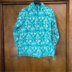 Eddie Bauer Large Aztec Boho Green White Fleece Pullover 1/4 Zip Long Sleeve